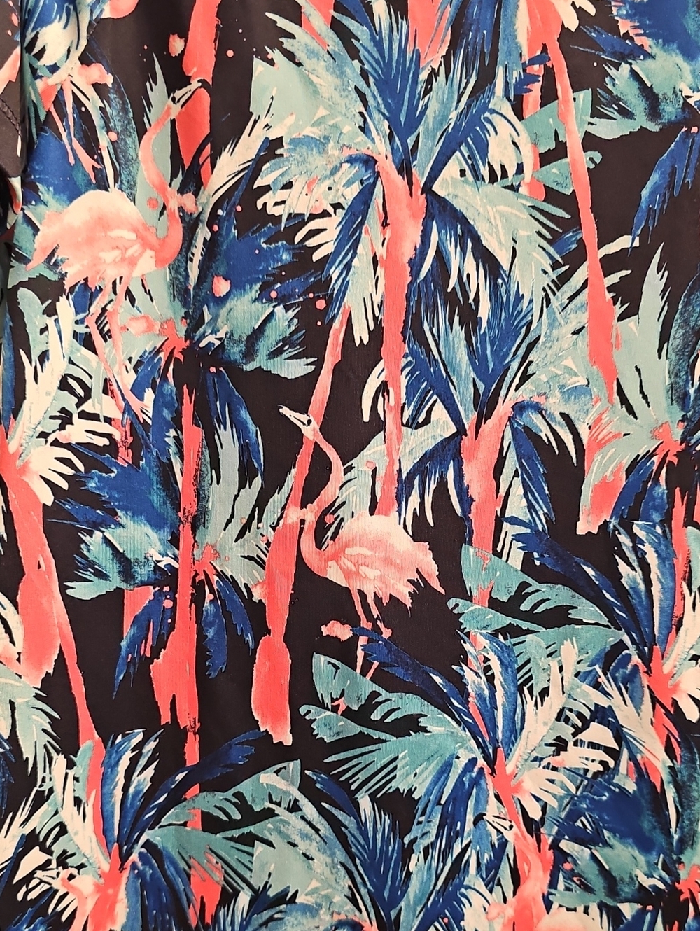 Coral Bay Energy Navy Tee with Pink Flamingo & Teal Palm Print. NWT. - Picture 4 of 6